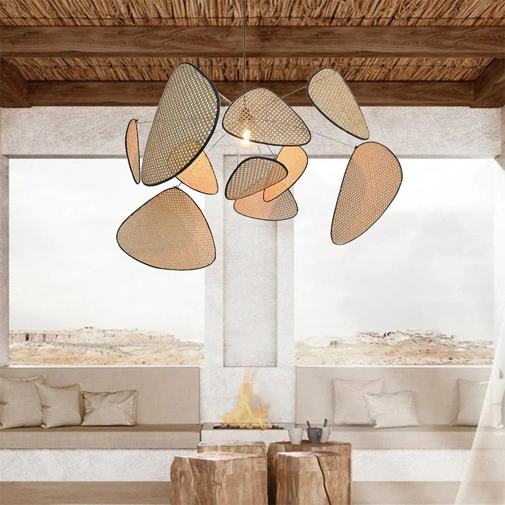 Suspension de cuisine moderne en rotin de forme irrégulière