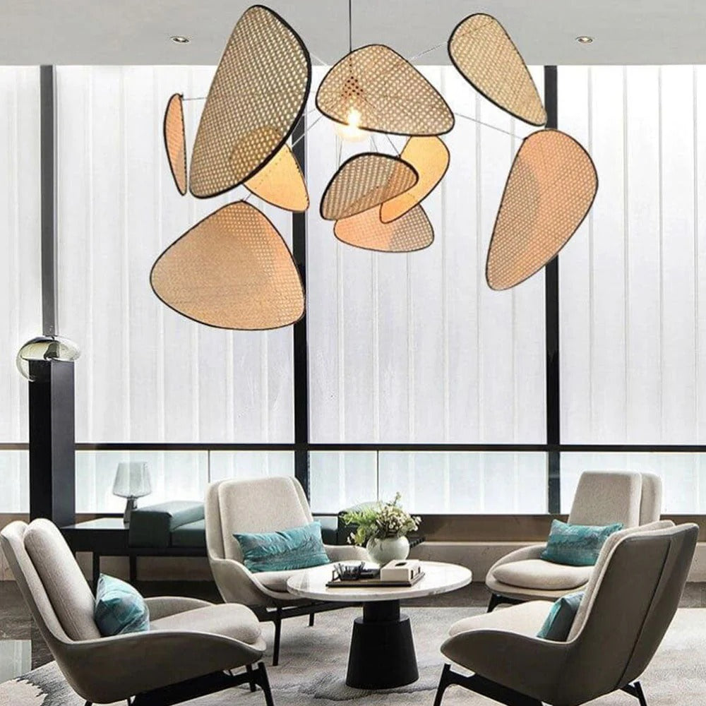 Suspension de cuisine moderne en rotin de forme irrégulière